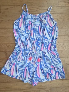 Lilly Pulitzer Aleene Romper Girls Size XL 12-14 Sailboats Beachy Colorful - Picture 1 of 6