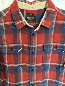 VTG Burton Flannel Button Up Long Sleeve Shirt Mens Large Red / Blue Plaid - Picture 1 of 3