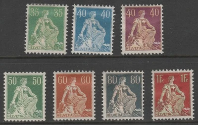 Suiza 1907-1925 Helvetia, 7 valores MH diferentes a 1 fr Cat Val $94,95 Foto 1 de 2