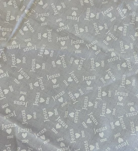 1/2 yd cut - White on White "Jesus Loves Me"  Cotton Fabric Blender Tonal - Picture 1 of 3