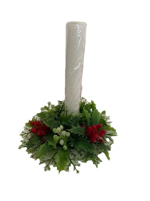 "Anillo de velas corona de Navidad vintage de plástico rojo verde acebo y bayas 5""" Foto 1 de 4