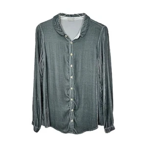 CP Shades Samt Langarm Button Down Hemd Small blau grau Oversized - Bild 1 von 6