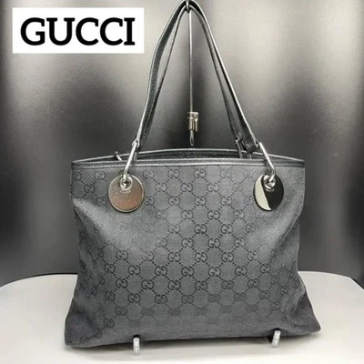 GUCCI GG Canvas Tote Bag Black Silver Small Authentic Fashion Accessory - Image 1 of 4