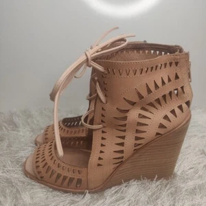 Jeffrey Campbell Womens Rodillo Tan Leather Gladiator Wedge Heels Lace Up Size 6 - Picture 1 of 7