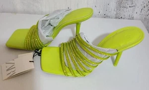 ZARA HIGH-HEEL VINYL SANDALS WITH RHINESTONES LIME GREEN | 3804/010 SIZE 8 - Picture 1 of 1