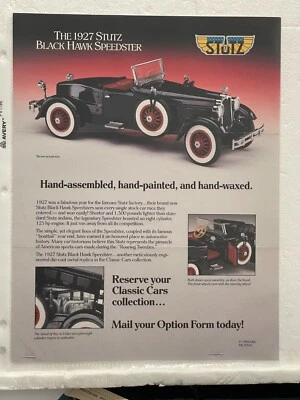 EXTREMELY RARE DANBURY MINT 1927 STUTZ BLAWK HAWK SPEEDSTER *FLYER & TITLE ONLY* - Image 1 of 2