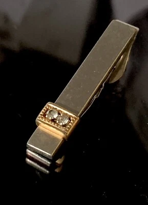 1-1/2" Rhinestone Gold Tone Vintage SWANK SMALL Tie Bar Clip Mens Quality - Image 1 of 3
