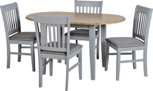 Oxford Extending Dining Set Grey Legs Natural Oak Top with 4 Grey Fabric Chairs - Picture 1 of 11