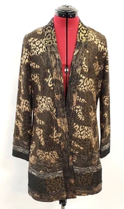 Chicos Animal Shine Patchwork Pattern Metallic Black/Gold Open Cardigan Duster 0 - Picture 1 of 8