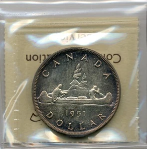 1951 Canada Silver Dollar - Choice Uncirculated, ICCS MS 64, Superb Toning - Picture 1 of 3