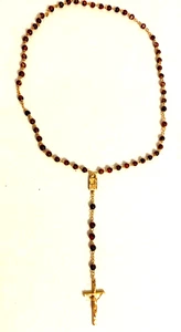Gold-tone Brown Purple Beaded Chain With Cross Women's Fashion Necklace - Picture 1 of 4