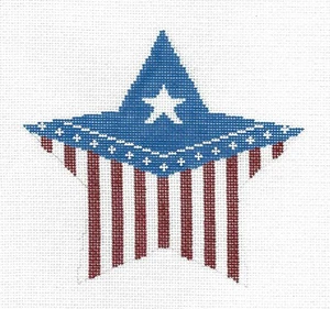 Patriotic Red, White & Blue FLAG STAR handpaint Needlepoint Canvas Silver Needle - Picture 1 of 1