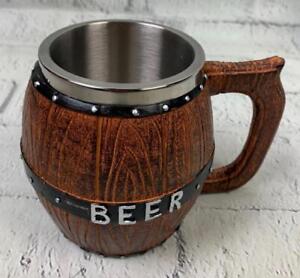 Handmade Wooden Rustic Beer Mug Real Oak Eco friendly Wood Stainless Steel Cup