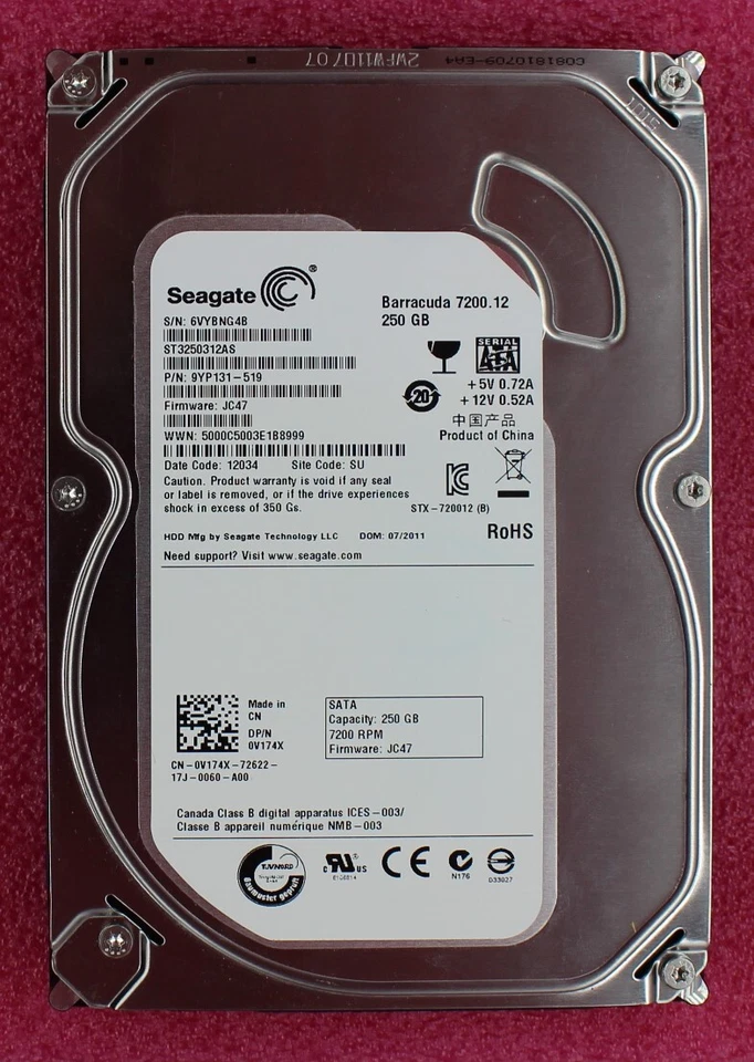 V174X - Dell 250Gb 7200rpm 3.5 inch SATA Hard Disk Drive - Image 1 of 1