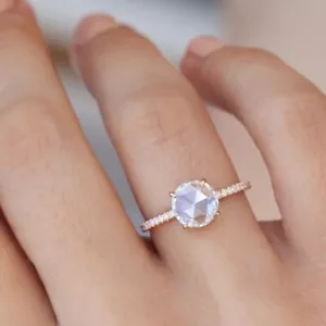 Anillo de compromiso clásico moissanita corte rosa incoloro de 1,68 quilates oro rosa sólido de 10 quilates - Imagen 1 de 6