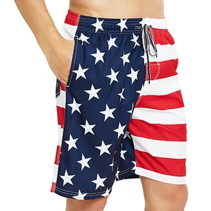Men 4th of July Patriotic USA American Flag Swim Trunks Beach Shorts with Pocket - Picture 1 of 10