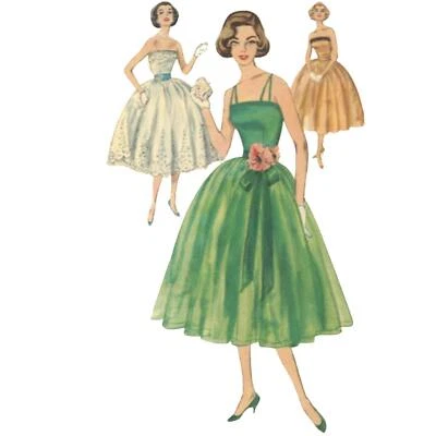 50's Sewing Pattern: Rockabilly Dress, Strapless / Straps - Bust=36” (91.4cm) - Image 1 of 3
