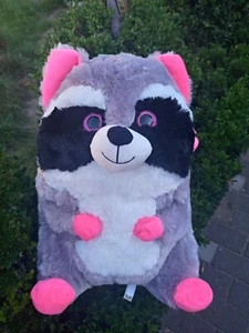 XL Stofftier / Kuscheltier - Waschbär (Grau / Pink) LxH ca. 28x44cm - Bild 1 von 5
