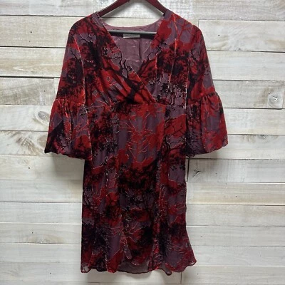 Newport News Velvet Dress Large Red Floral Burnout Goth Dark Romantic Whimsgoth - Image 1 of 4