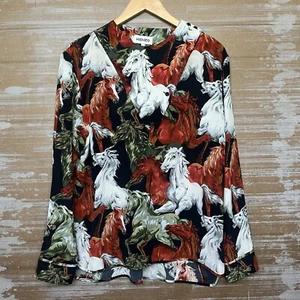 Kenzo 100% Silk Horse Print Blouse Equestrian Preppy Western Career Womens M - Picture 1 of 5