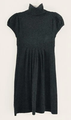 Turtleneck Cap Short Sleeve Dress Black Cotton Blend Size Small Many Details - Image 1 of 4