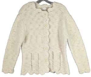 Vtg Alps Sweater Womens XL Cream 100% Wool Long Sleeve Chunky Button Front 90s - Picture 1 of 11