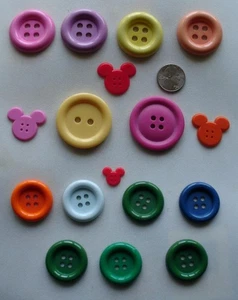 17 BRIGHT Pastel COLORED BUTTONS Mickey Mouse Mates Pink Red Orange Green +EUC - Picture 1 of 5