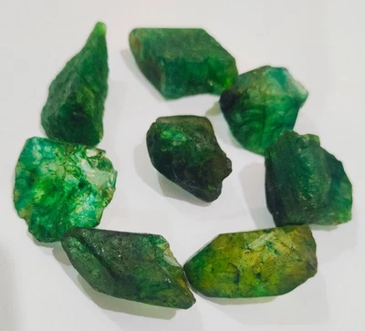 Certified Natural Green Loose Gemstone Emerald Uncut Rough 487.15Ct 8Pcs A025 - image 1 of 4