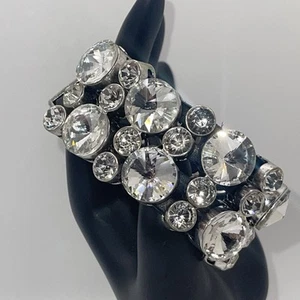 Plunder Bracelet Wide Statement Piece Silver Tone Faceted Clear Crystals 7” - Bild 1 von 12