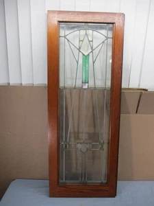 Antique Leaded Stained Glass Window Pane Panel in Wood Frame 41" x 16" - Picture 1 of 13