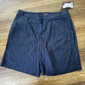 NYDJ Womens Relaxed Shorts 10 Oxford Navy Stretch Linen 8” Pleat High Rise NEW - Picture 1 of 9