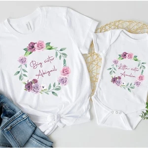 Big Sister Little Sister Pink Floral Wreath Matching Sibling Outfits - Picture 1 of 4