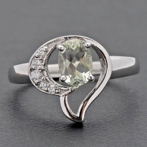Anillo de plata de ley 925 con piedras preciosas de amatista verde natural... - Imagen 1 de 7