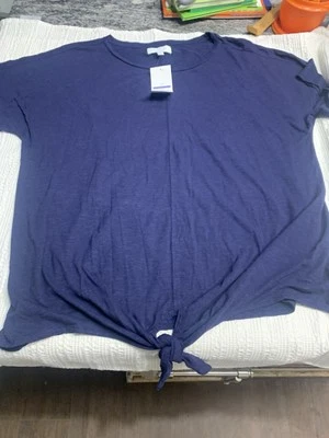 Camisa túnica New Direction para mujer azul marino con corbata frontal nuevas etiquetas talla 1X Belks Foto 1 de 4