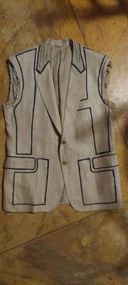 Art To Wear Reconstructed Unisex Vest Tan Hand Painted Black Cross Design Sz L - Image 1 of 3