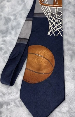 Corbata deportiva para hombre Evan Picone temporada de baloncesto pelota azul marino aros entrenador Foto 1 de 4