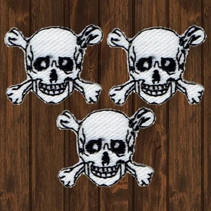 Mini Skull Crossbones Embroidered Patch — 3-Pack — Iron On - Picture 1 of 1