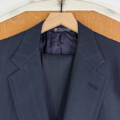 De Colección Traje Austin Reed Para Hombres 40R Azul Marino 2 Botones Muesca Ancha 100% Lana Pantalón 34x31 Foto 1 de 4