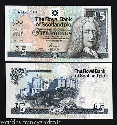 SCOTLAND 5 POUNDS P-364 2005 COMMEMORATIVE UNC ROYAL COLLEGE SURGEONS MONEY NOTE - Image 1 of 3