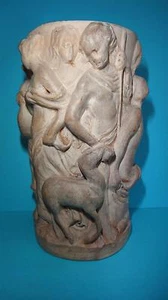 ANTIQUE 1890 CERAMIC POTTERY SCULPTURED VASE GERMAN FAMOUS FRITZ KOCHENDORFER - Picture 1 of 12