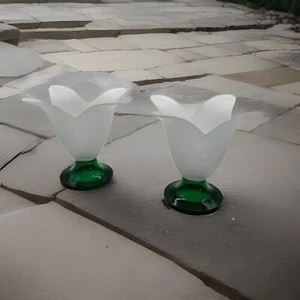 Set of 2 Studio Nova Tulip Shaped Frosted Glass Vase with Green Glass Pedestal - Picture 1 of 5