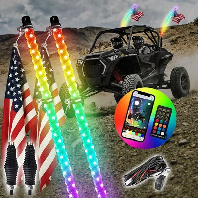 WEISEN Pair 4ft RGB Spiral LED Whip Light+Wire For 2017-2025 Can-Am Maverick X3 - Image 1 of 4
