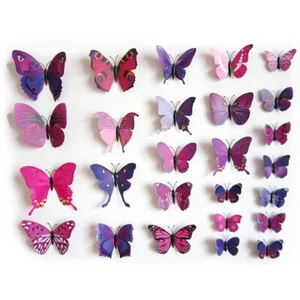 TRIXES Pink & Purple 3D Butterflies x12 Stick On Magnetic NEW Room Accessories - Picture 1 of 7