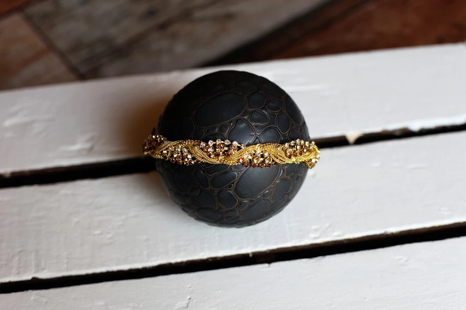 Diadema recién nacida bebé niña oro naranja bronce estrás fotografía foto utilería Foto 1 de 1