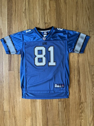 Calvin Johnson #81 Detroit Lions Reebok Jersey (Youth Size XL 18-20) Blue Cover
