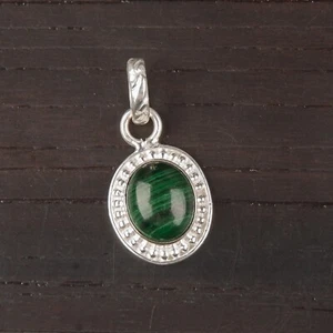 OVAL Genuine Malachite 925 Silver Daughter Bezel Set Wedding Anniversary Pendant - Picture 1 of 9
