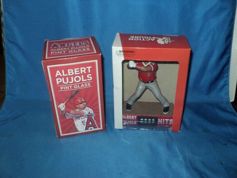 (2) ALBERT PUJOLS Souvenirs PINT Glass + Hits Counter Figure Muscle Maker Grill Cover