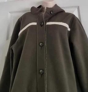 WOMEN COAT FAUX FUR SOFT FABRIC OLIVE GREEN COAT SIZE S LIZ CLAIBOUNE - Picture 1 of 7