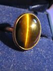 Sterling Silver Bezel Set Domed Gold and Brown Tiger Eye Ring Size 9