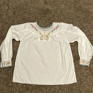 Handmade Blouse Womens Large Embroidered Boho White Multicolored A20 - Picture 1 of 4
